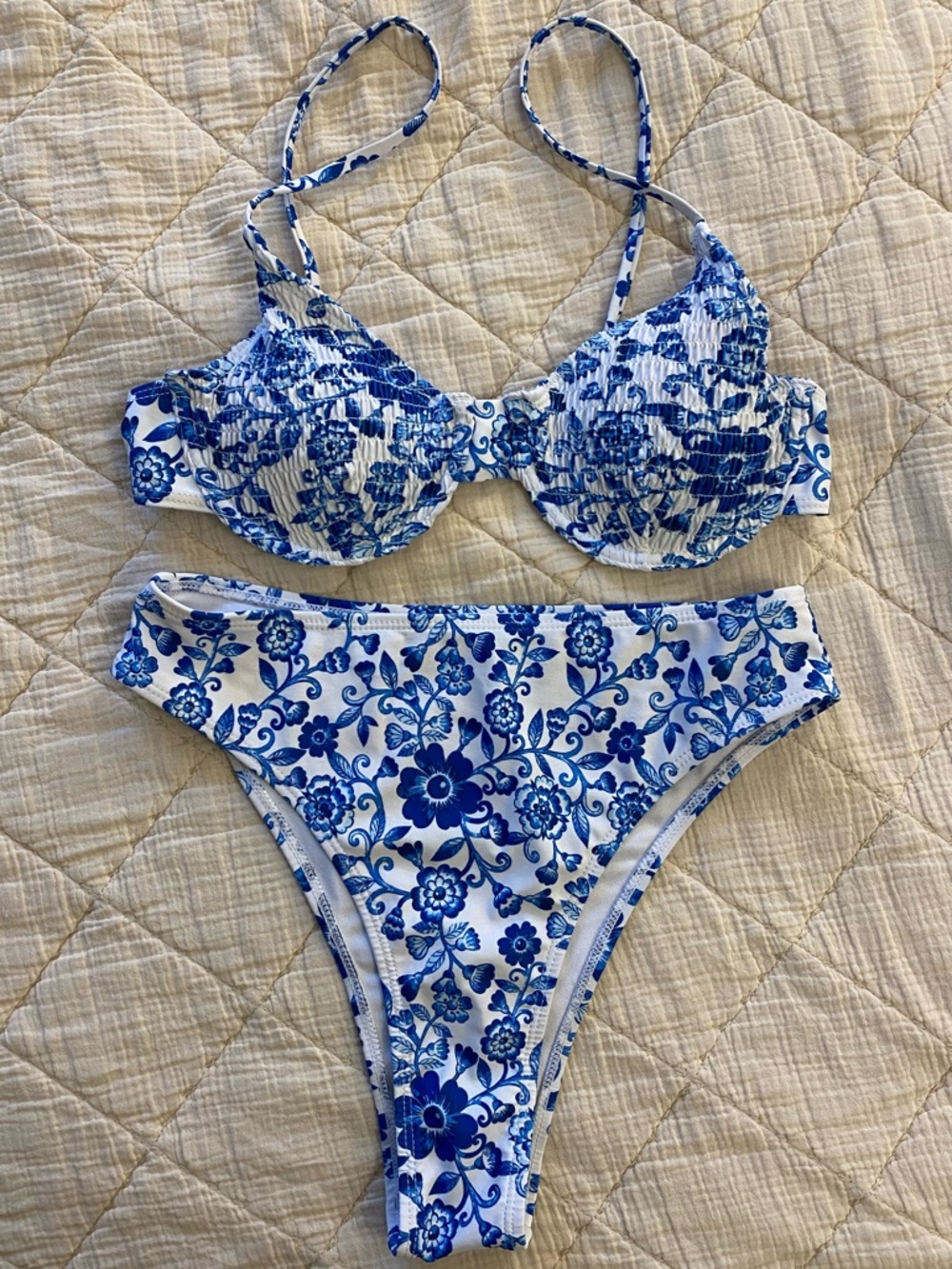 Blue and White Floral Bikini Set
